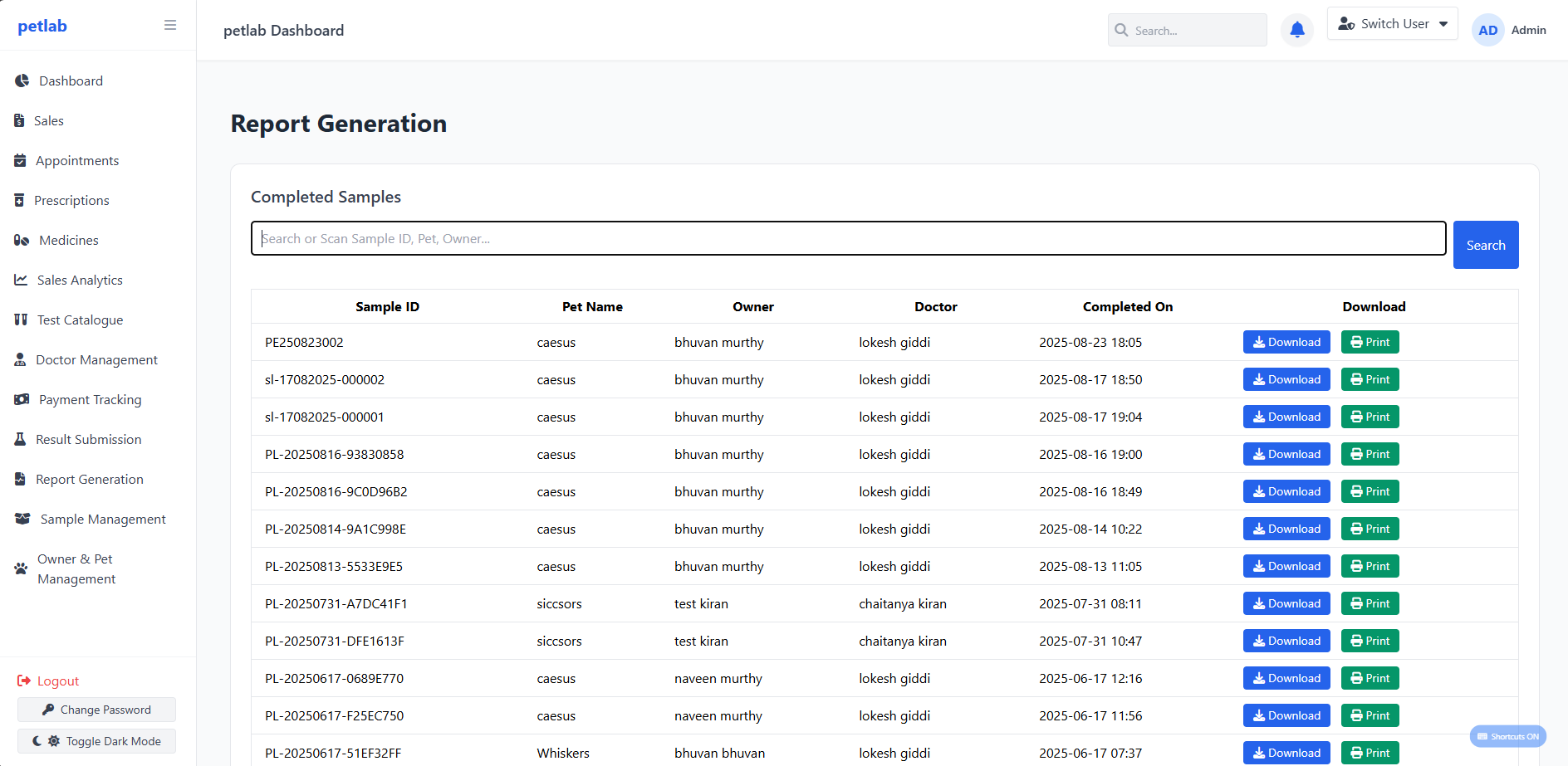 Report Generation interface preview