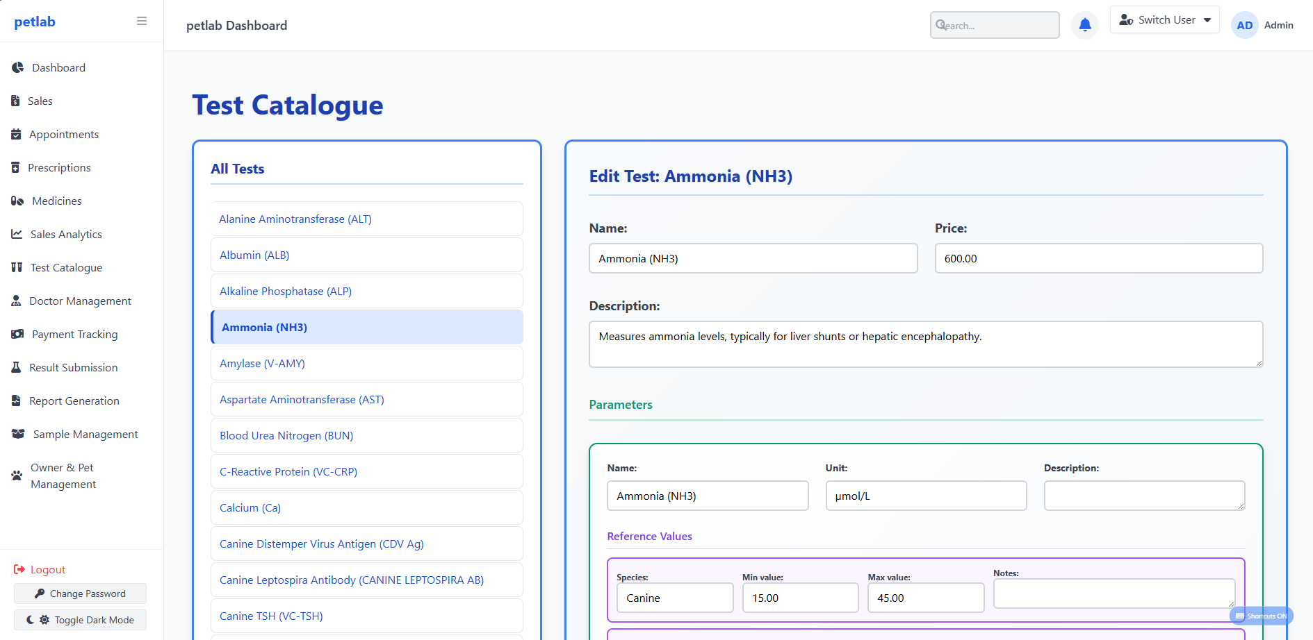 Test Catalogue & Lab Results interface preview